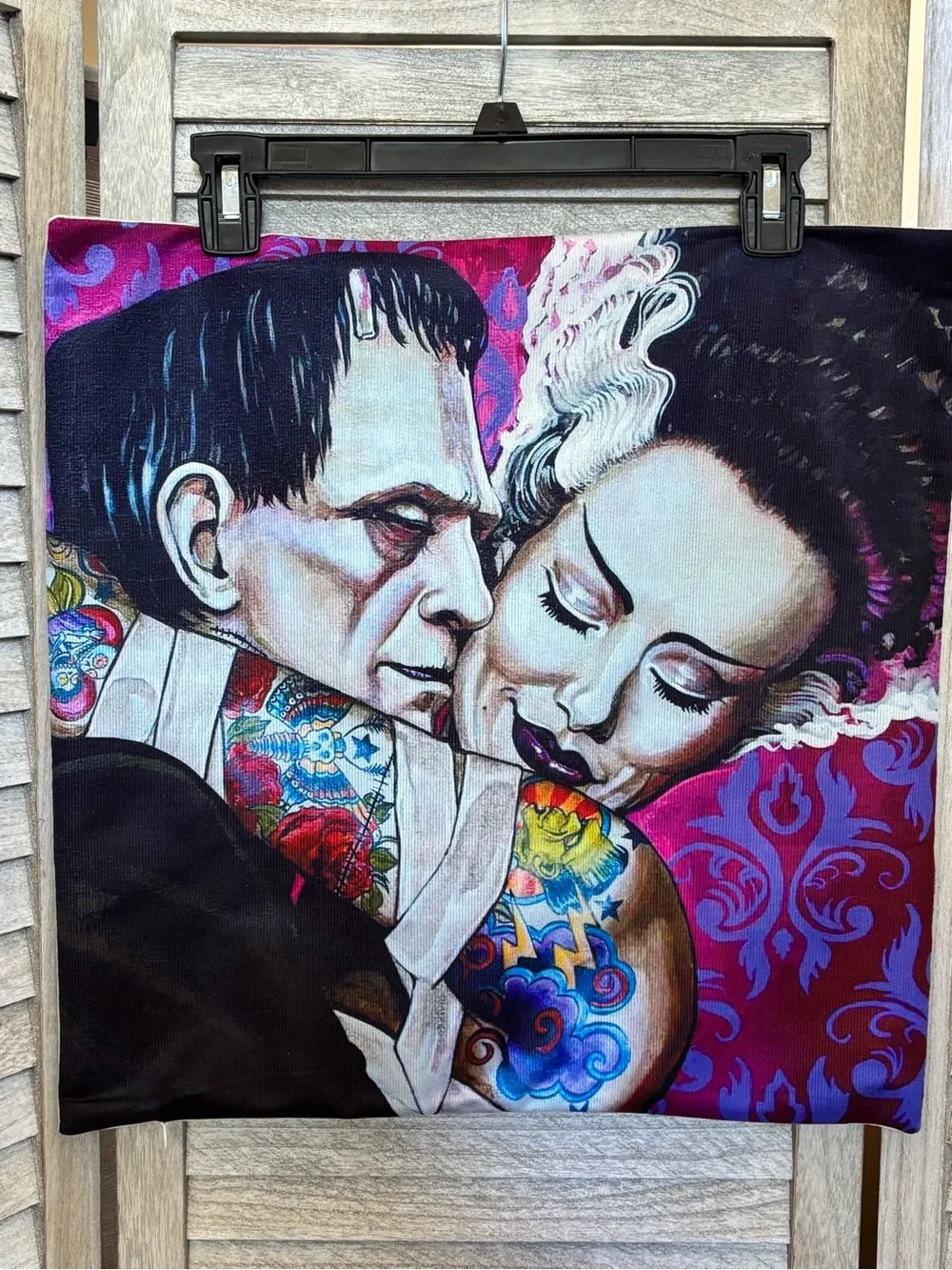 Frankie & His Gorgeous Bride in Passionate Embrace Throw Pillow Gothic Romance
